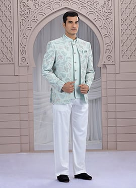 Sea Green Art Silk Embroidered Sequins Blazer