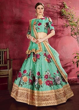 Sea Green Art Silk Embroidered Work Umbrella Lehenga