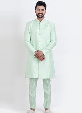 Sea Green Banarasi Dupion Silk Classic Sherwani