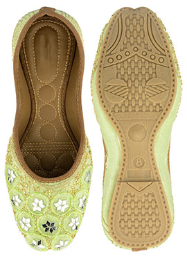 Sea Green Beads With Mirror Work Juti