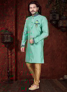 Sea Green Breeches Style Indowestern Sherwani