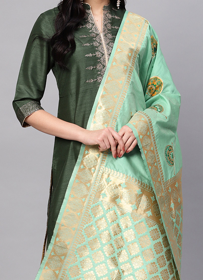 Buy Sea Green Brocade Dupatta, Benarasi , Zari, dupatta Online Shopping