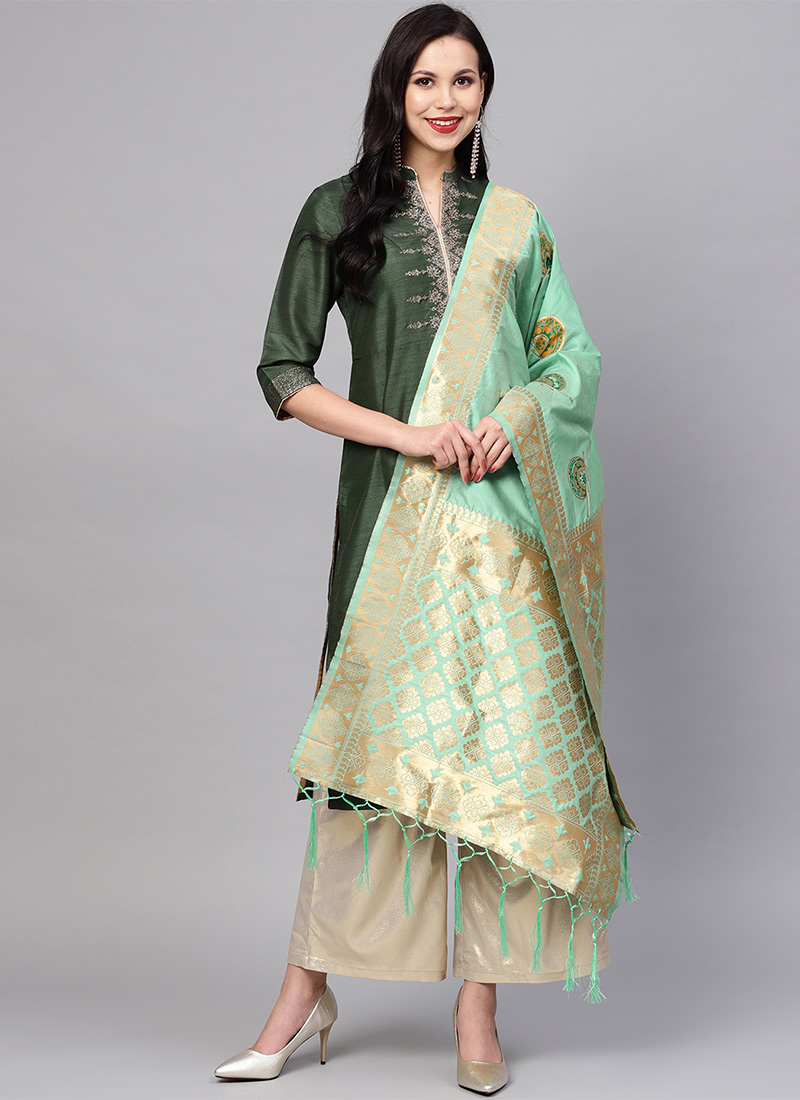 Buy Sea Green Brocade Dupatta, Benarasi , Zari, dupatta Online Shopping