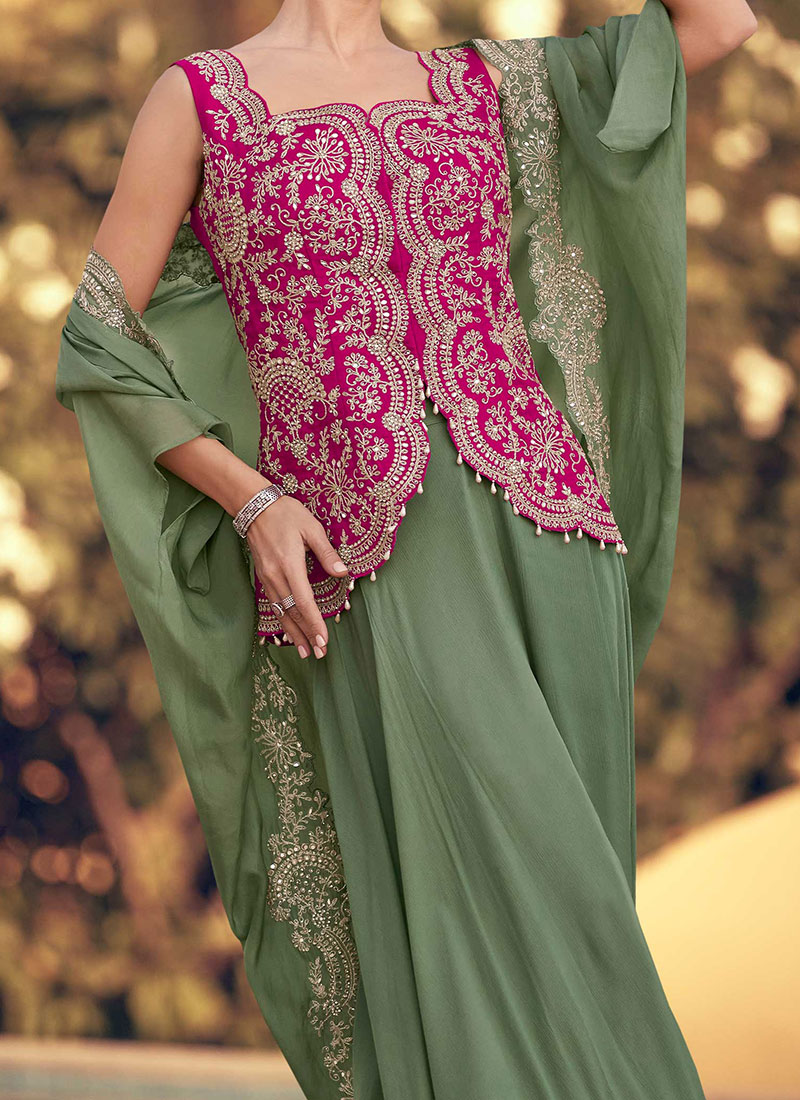 Orange Chinon Designer Neck Indowestern Party Wear Suit main image 1