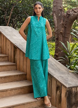 Sea Green Cotton Printed Co ord Set