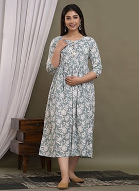Sea Green Cotton Printed Dress