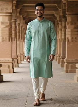 Sea Green Cotton Textured Kurta Pyjama