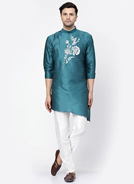 Sea Green Dupion Embroidered Kurta Pyjama