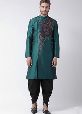 Sea Green Dupion Silk Embroidered Kurta Pyjama