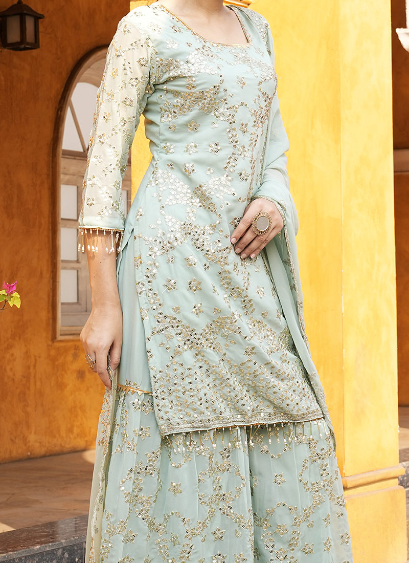 Light Green Sharara style Suit Faux Georgette main image 1