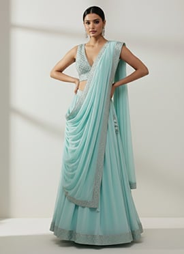 Sea Green Georgette Sequins Embroidered Lehenga Set