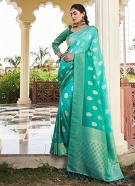 Sea Green Georgette Zari Woven Saree