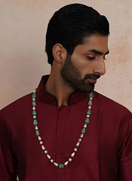 Sea Green Gold Plated Pearl Necklace For Men