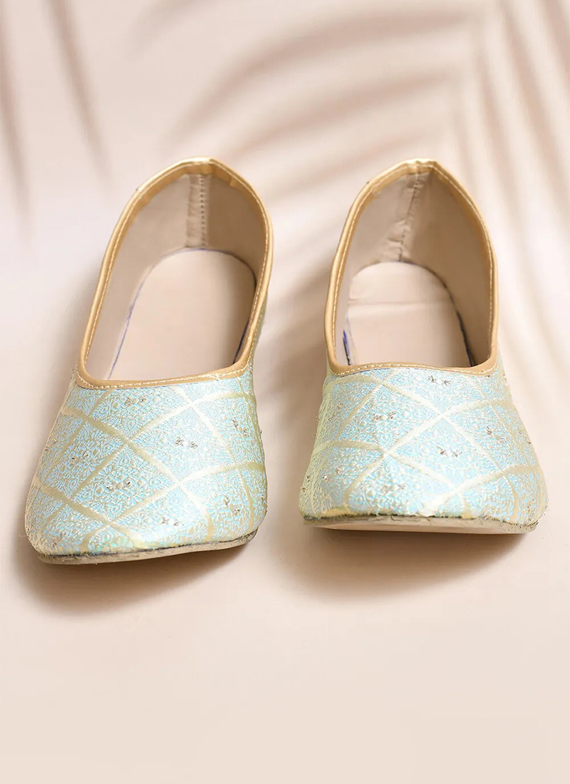 Sea Green Jacquard Juti For Women