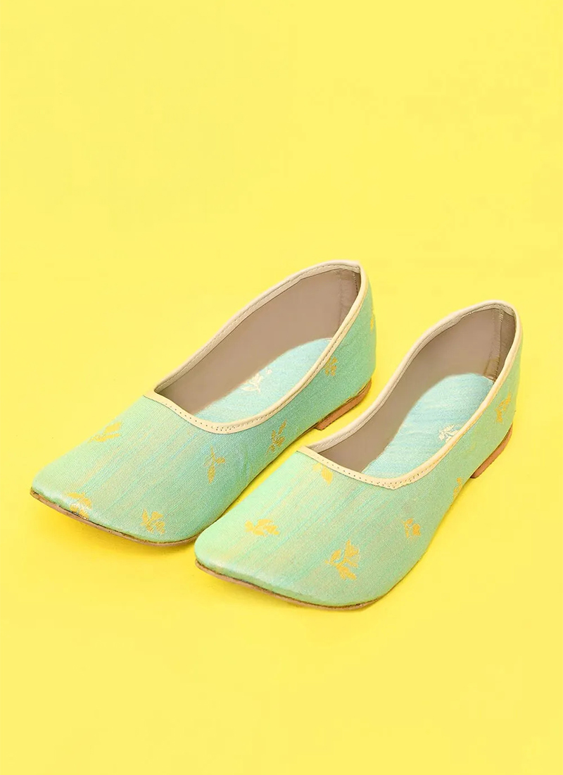 Sea Green Jacquard Juti For Women