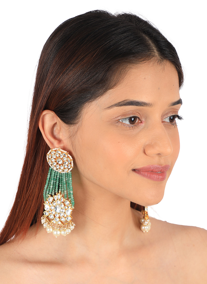 Sea Green Kundan And Beads Chandeliers Festive Wear