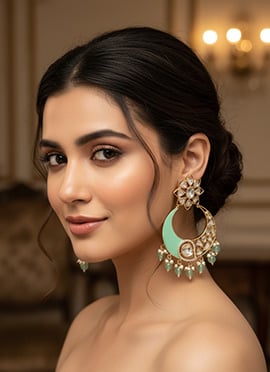 Sea Green Kundan And Stones Beads Chaand Bali