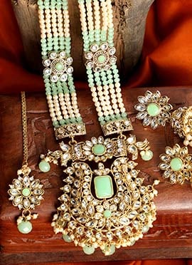 Sea Green Kundan Beaded Bridal Necklace Set