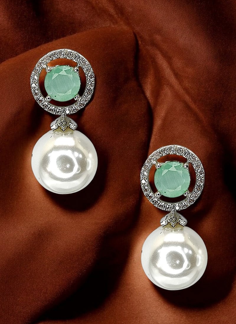 Sea Green Kundan Stones And Moti Stud Festive Wear