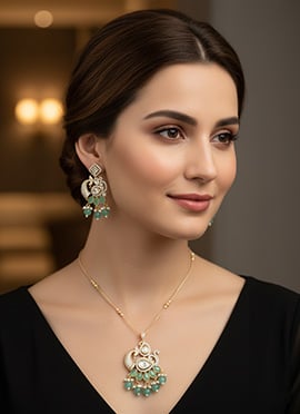 Sea Green Kundan With Stone And Beads Work Pendent Set