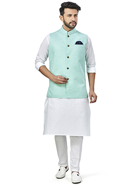 Sea Green Linen Blend Bandi Set