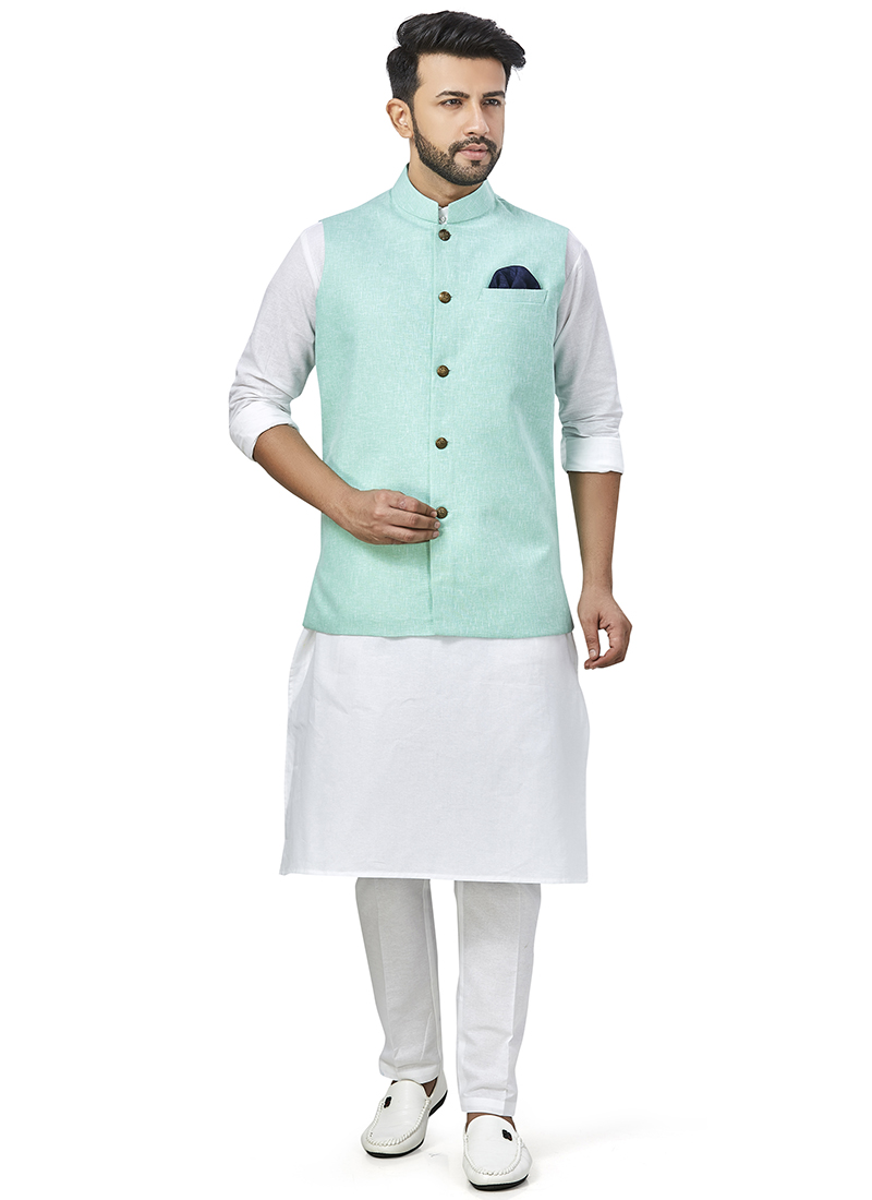 Sea Green Linen Blend Bandi Set