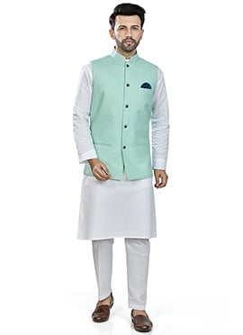 Sea Green Linen Blend Bandi Set