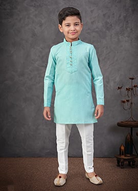 Sea Green Linen Cotton Boys Kurta Pyjama