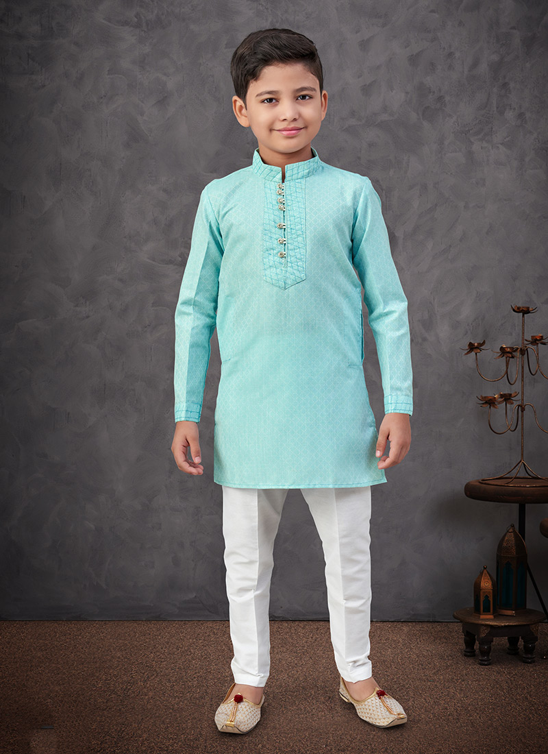 Sea Green Linen Cotton Boys Kurta Pyjama