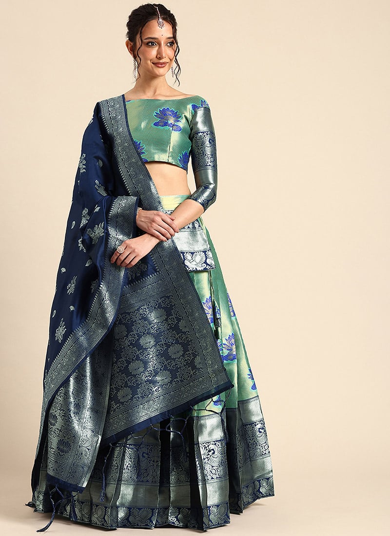 Sea Green Litchi Silk Zari A Line Lehenga