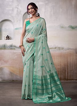 Sea Green Modal Cotton Woven Zari Saree