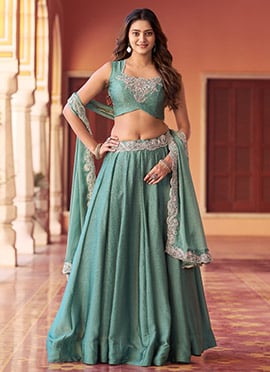 Sea Green Rangoli Silk Embroidered Sequins Lehenga