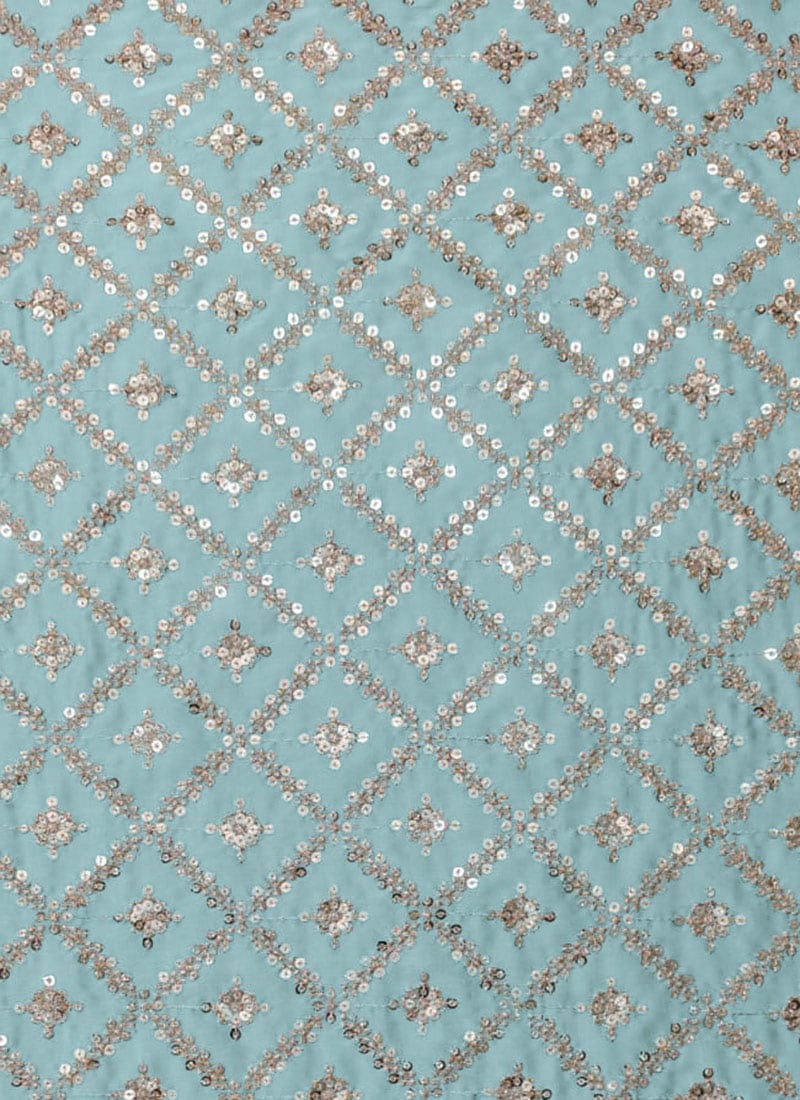 Sea Green Sequins Zari Fabric