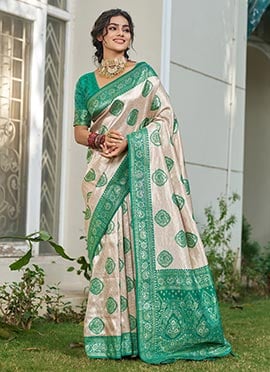 Sea Green Silk Blend Saree With Elegant Jacquard Woven Design
