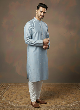 Sea Green Silk Embroidered Kurta Pyjama