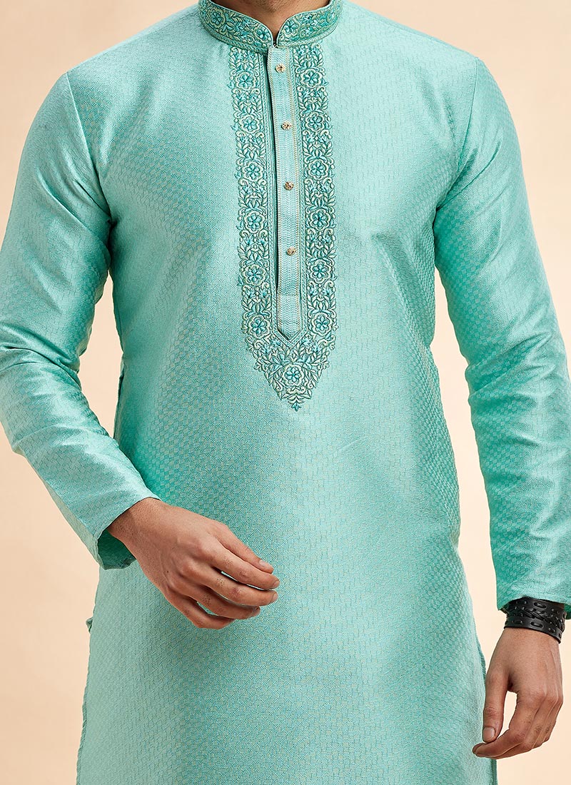 Elegant Yellow Jacquard Kurta Pyjama for Festive Celebrations main image 0