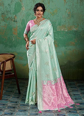 Sea Green Silk Zari Woven Saree