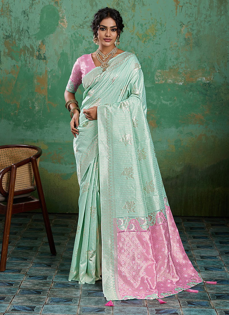 Sea Green Silk Zari Woven Saree  Festive Wear