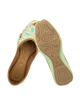 Sea Green Zari And Moti Work Juti