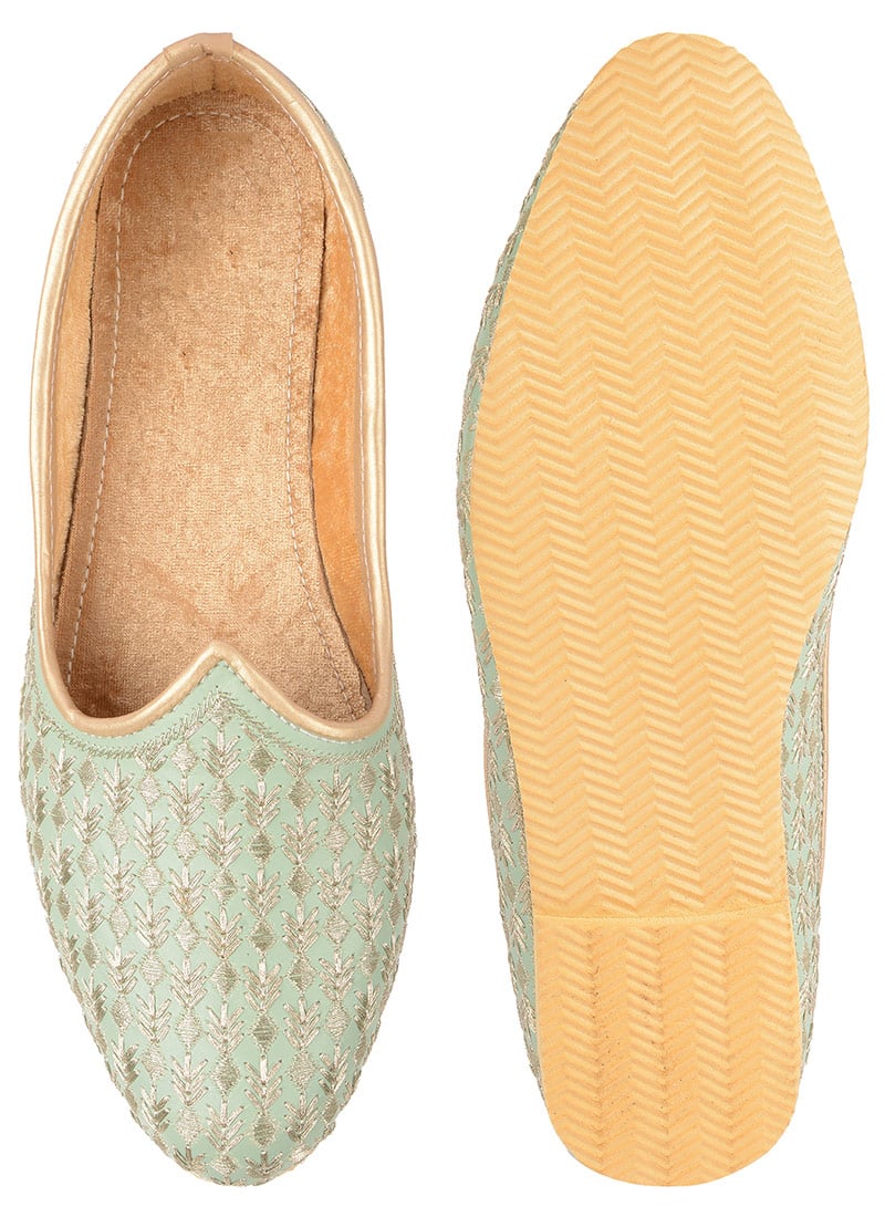 Sea Green Zari Embroidered Mojri