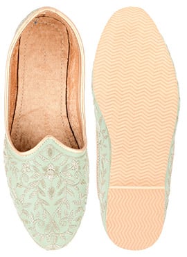 Sea Green Zari Embroidered Mojri