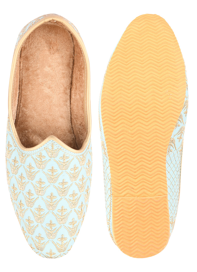 Sea Green Zari Embroidered Mojri