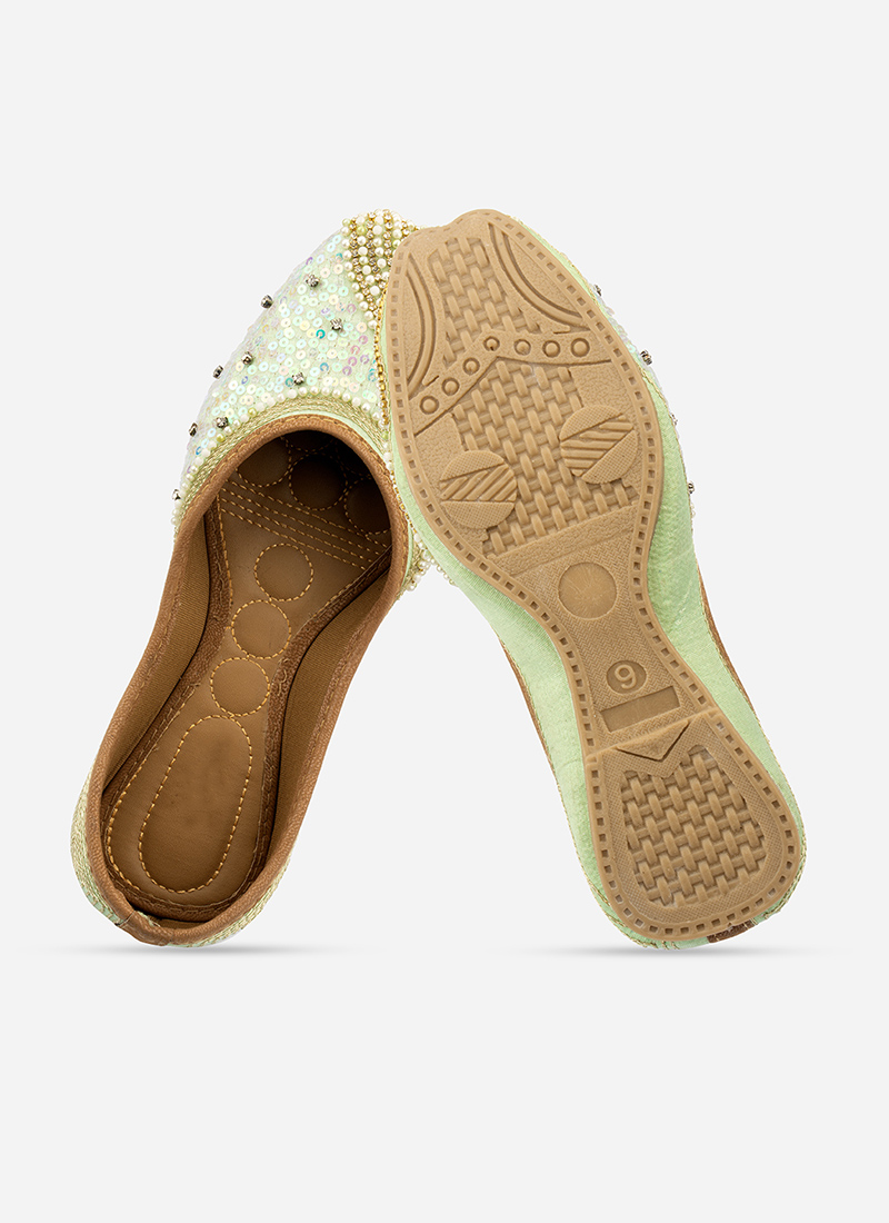 Sea Green Zari Sequins With Stone And Moti Work Juti