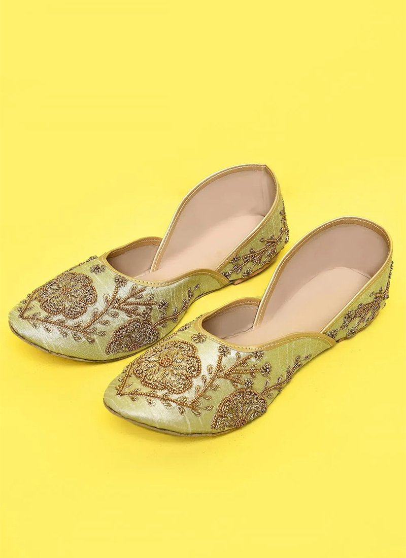 Sea Green Zari Zardosi Work Dupion Silk Juti For Women 