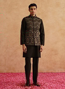 Seaweed Green Silk Hand Work Embroidered Sequins Bandi Set