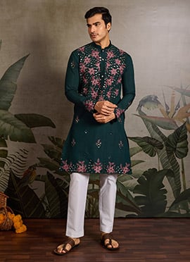 Serene Cream Cotton Embroidered Sequins Thread Kurta