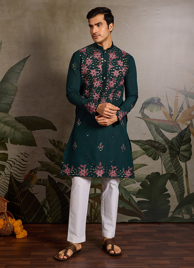 Serene Cream Cotton Embroidered Sequins Thread Kurta