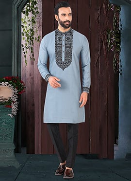 Serene Powder Blue Rayon Embroidered Thread Kurta Pyjama