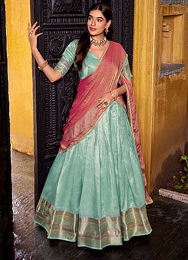 Serene Sky Blue Zari A Line Lehenga