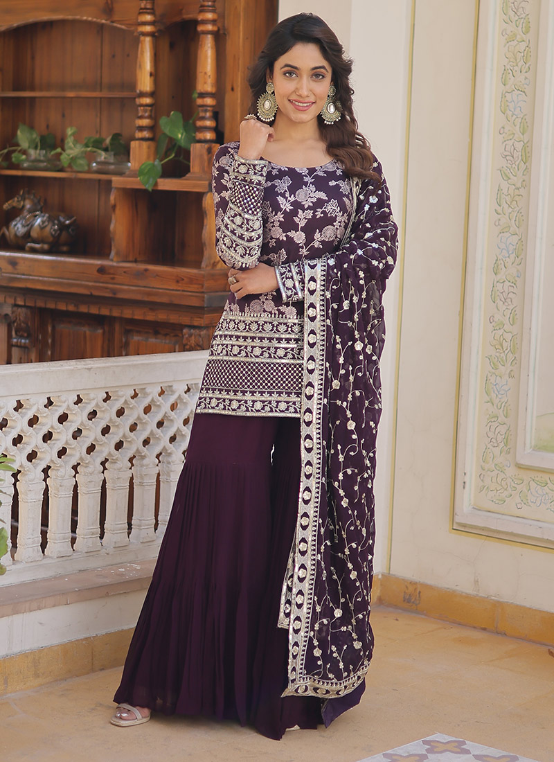 Serenity Ethereal Embroidered Sequins Sharara Suit Party Wear